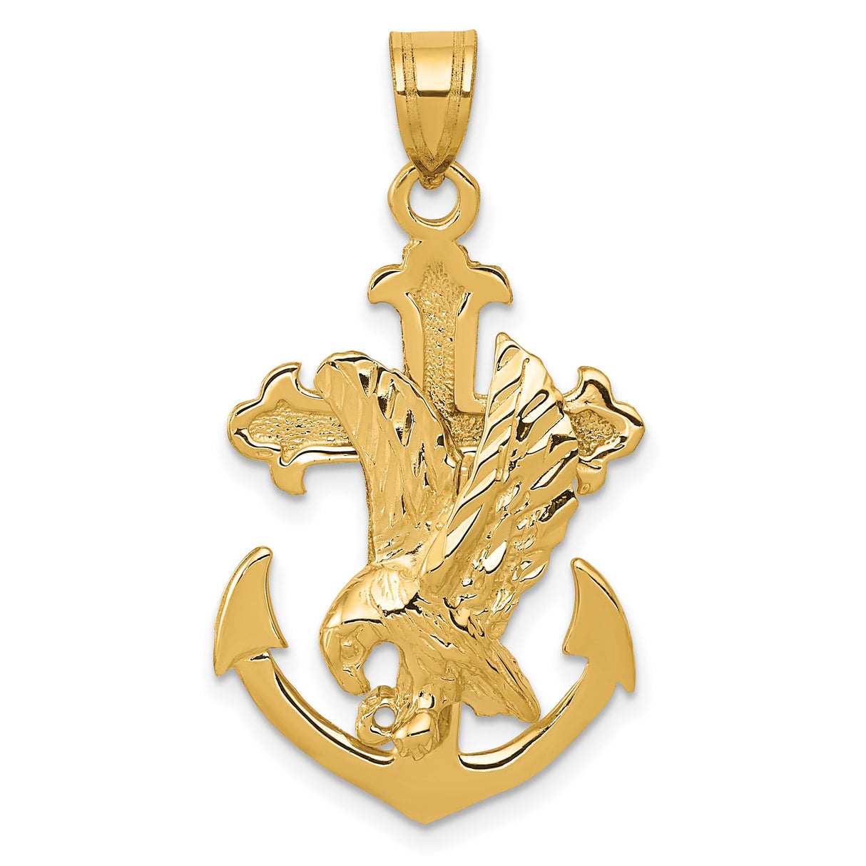 10k Yellow Gold Pendant with Anchor Cross and Dove Symbol, Christian Religious Jewelry for Men or Unisex