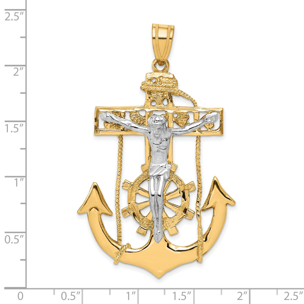 10k Multi-Tone Gold Crucifix Anchor Pendant with Jesus Figure and Mariner Cross Design