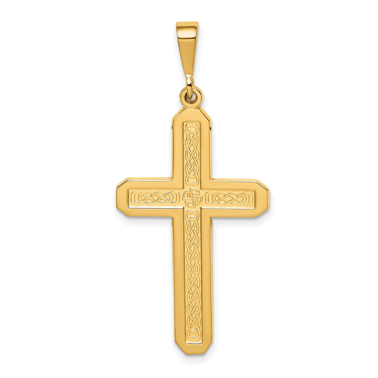 10k Yellow Gold Cross Pendant with Beveled Edge and Celtic Design for Men and Women