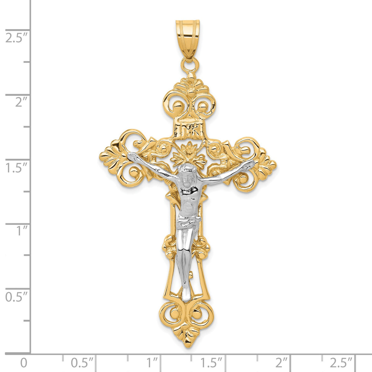 10k Multi-Tone Gold Crucifix Cross Pendant with Jesus Figure and Ornate Baroque Design