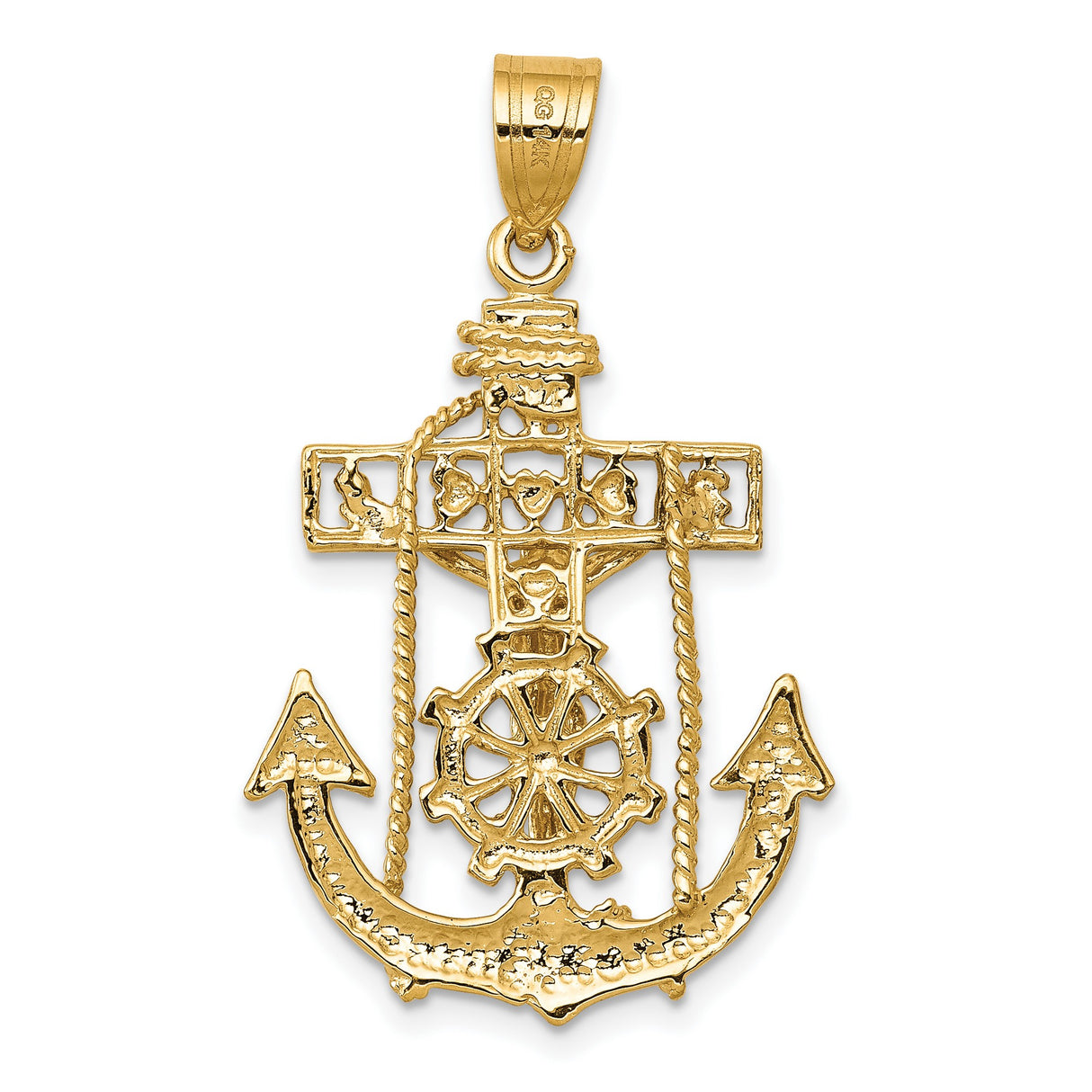 10k Yellow Gold Anchor Crucifix Pendant with Mariners Cross and Rope Design