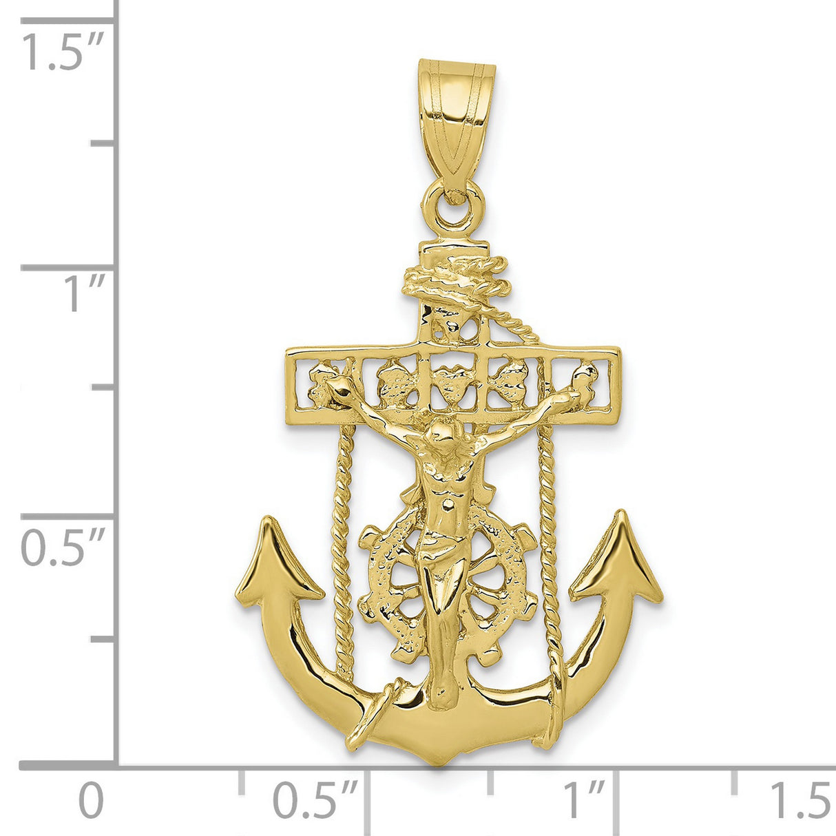 10k Yellow Gold Anchor Crucifix Pendant with Mariners Cross and Rope Design