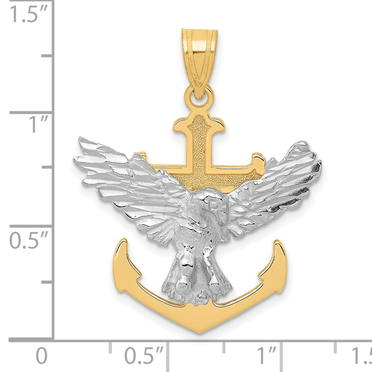 10k Two-Tone Gold Eagle Anchor Cross Pendant, Christian Nautical Patriotic Design for Men