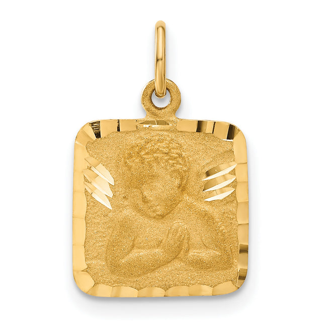 10k Yellow Gold Praying Angel Pendant, Christian Religious Charm for Women or Unisex Wear