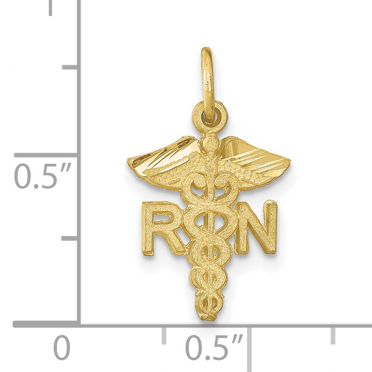 10k Yellow Gold RN Pendant with Caduceus Symbol, Nursing Profession Charm