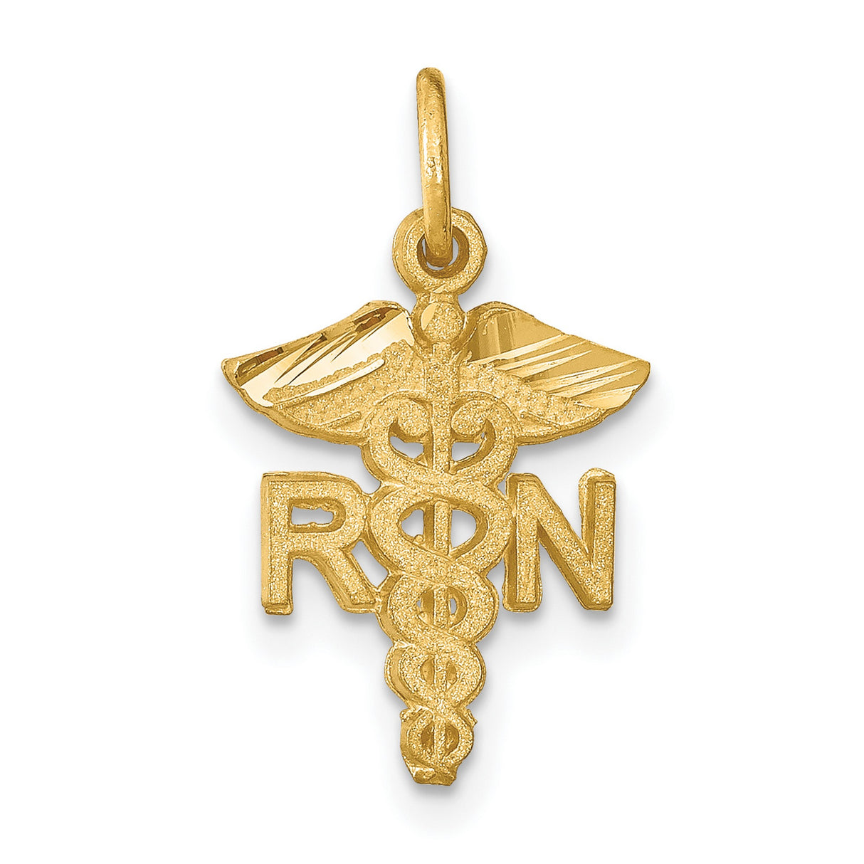 10k Yellow Gold RN Pendant with Caduceus Symbol, Nursing Profession Charm