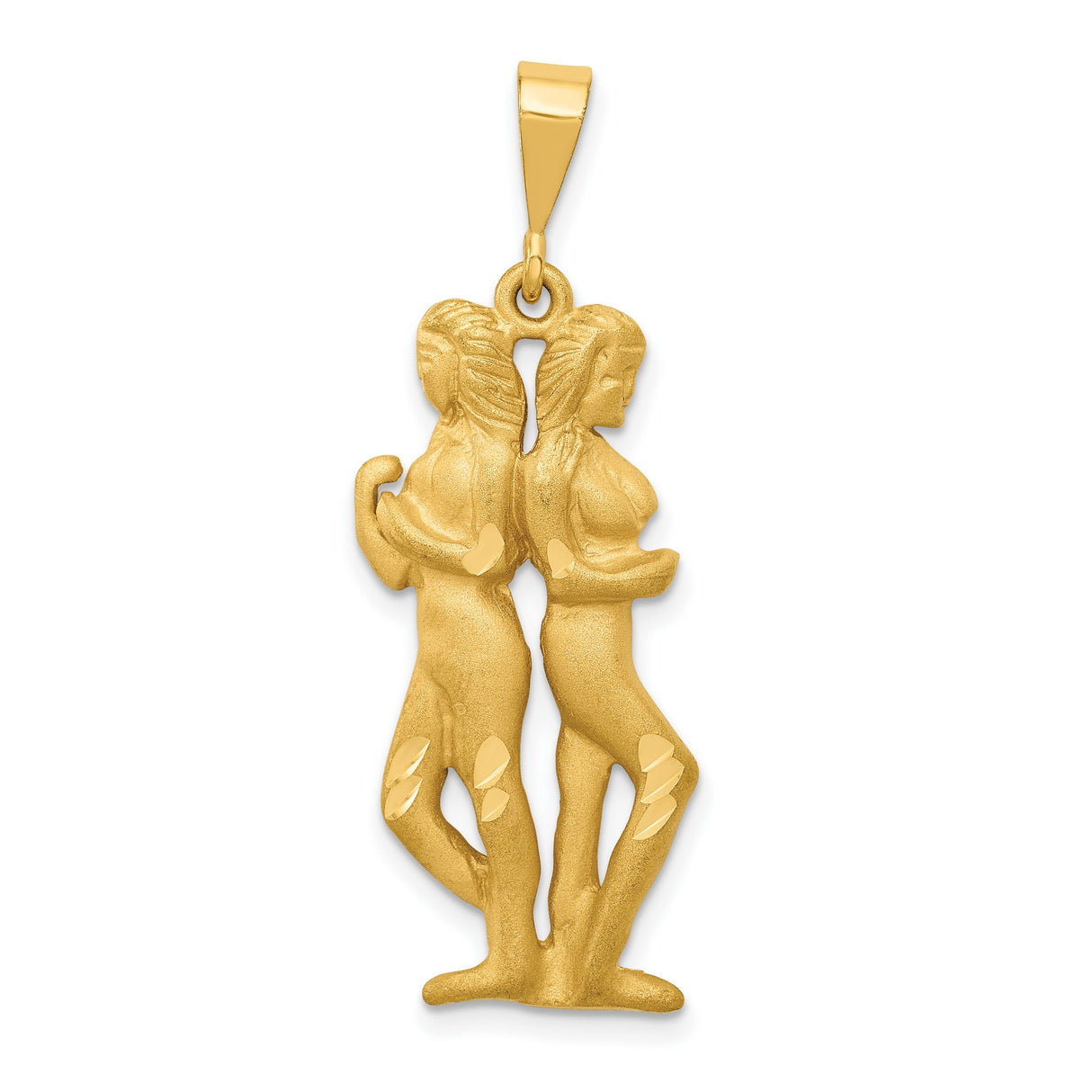 10k Yellow Gold Gemini Pendant with Back-to-Back Female Twins Zodiac Charm for Women