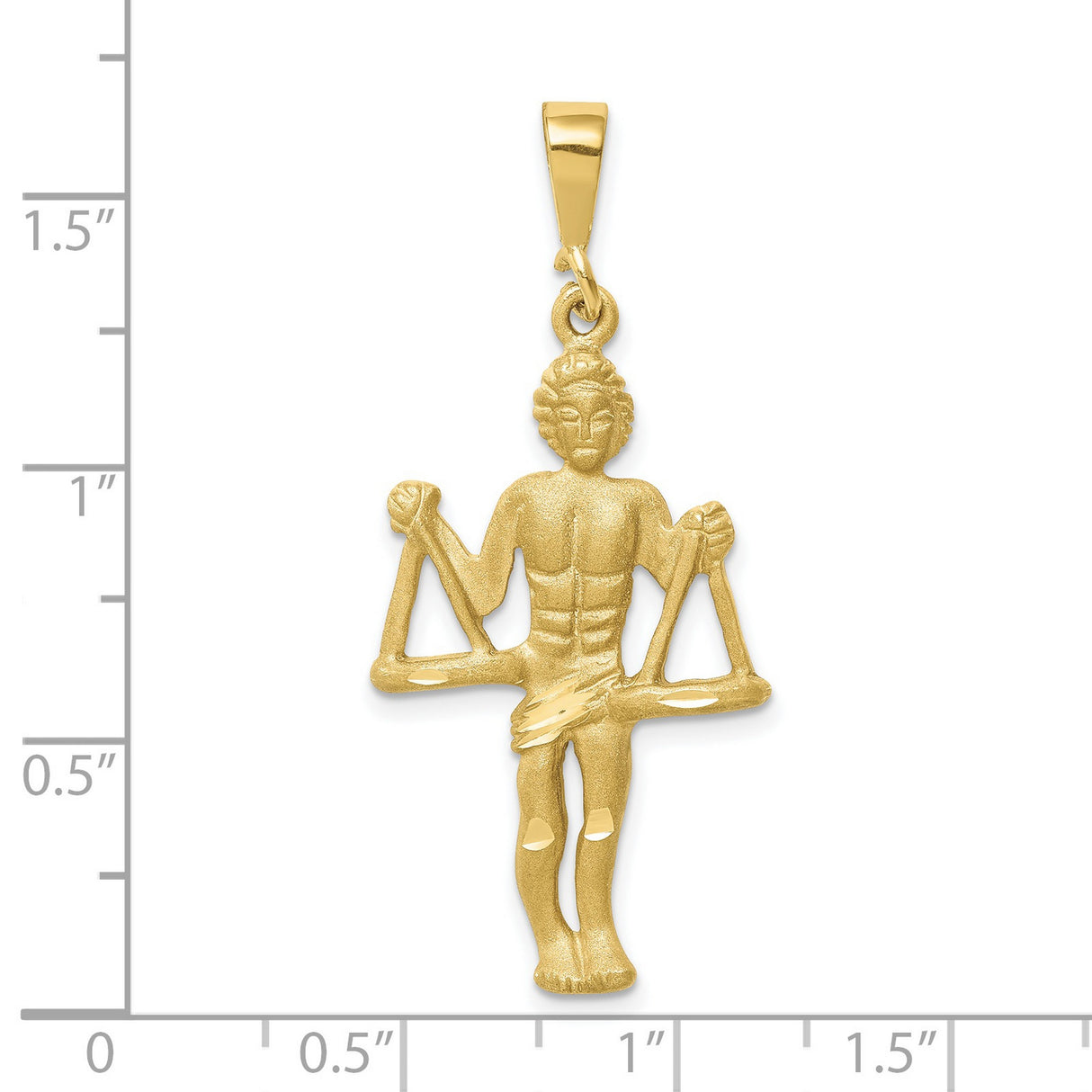 10k Yellow Gold Libra Zodiac Pendant with Muscular Figure Holding Scales, Astrology Charm