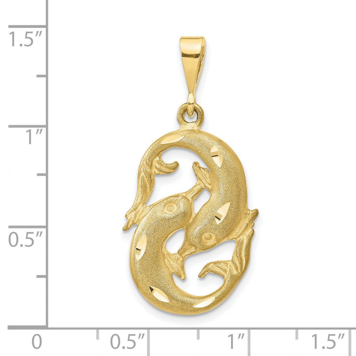 10k Yellow Gold Pendant with Intertwined Dolphins in Circle Design, Nautical Theme