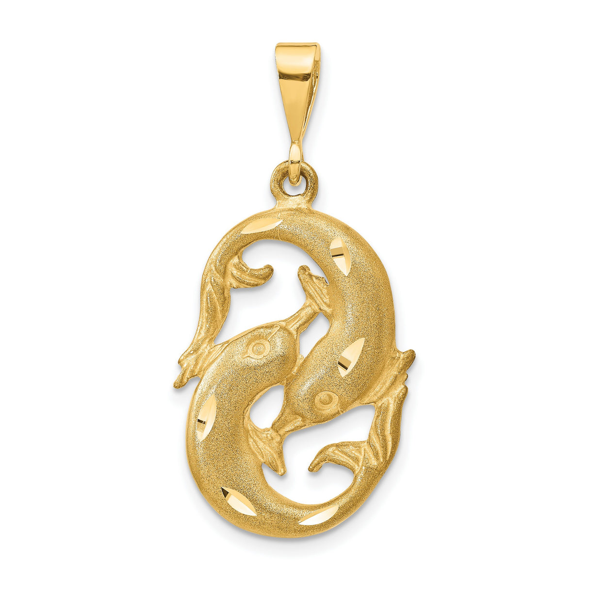 10k Yellow Gold Pendant with Intertwined Dolphins in Circle Design, Nautical Theme