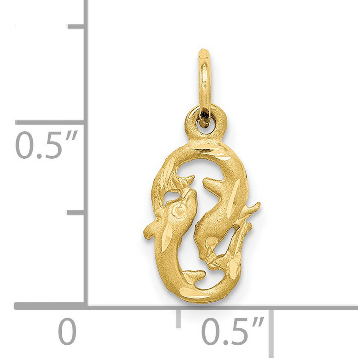 Pisces Zodiac Charm Pendant in Real 10k Yellow Gold