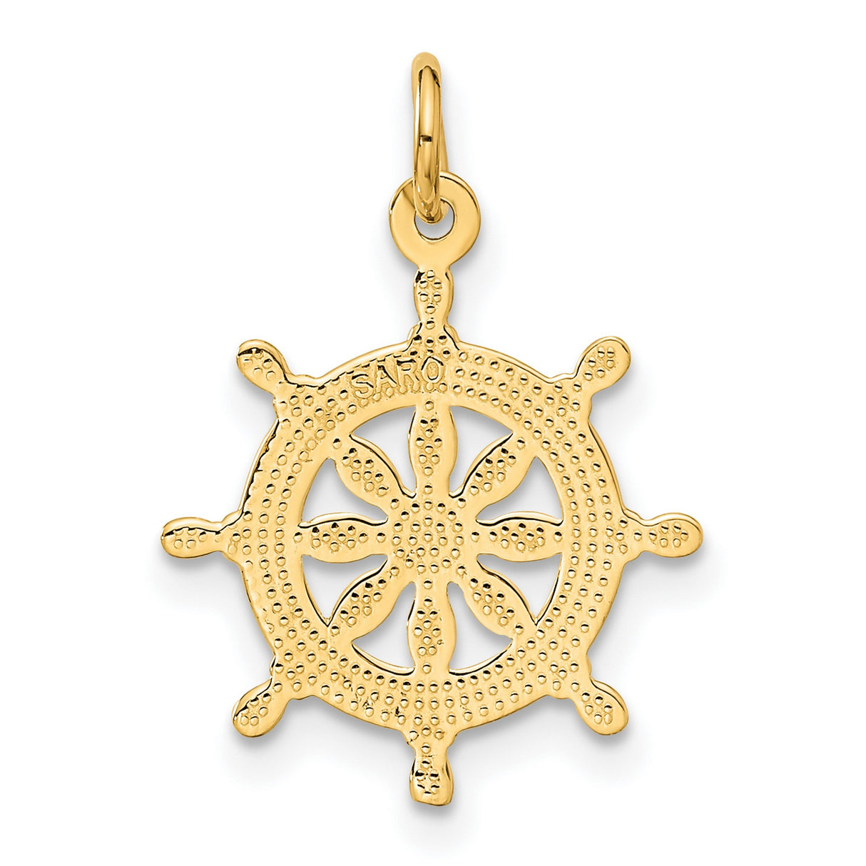 10k Yellow Gold Ship Wheel Pendant, Nautical Helm and Direction Symbol Charm