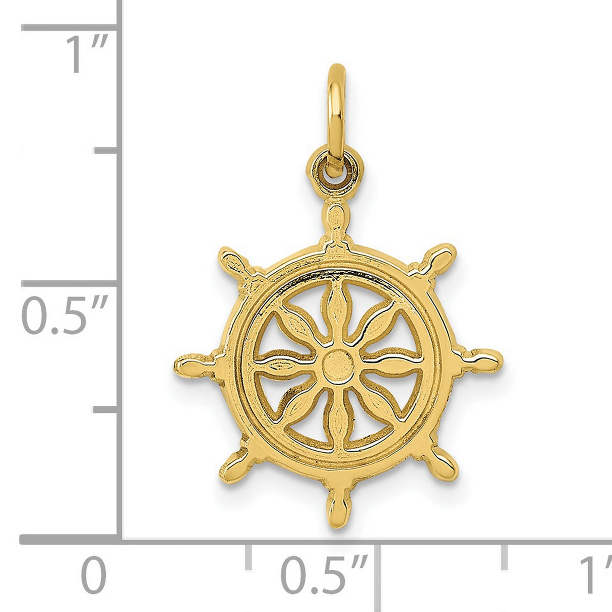 10k Yellow Gold Ship Wheel Pendant, Nautical Helm and Direction Symbol Charm
