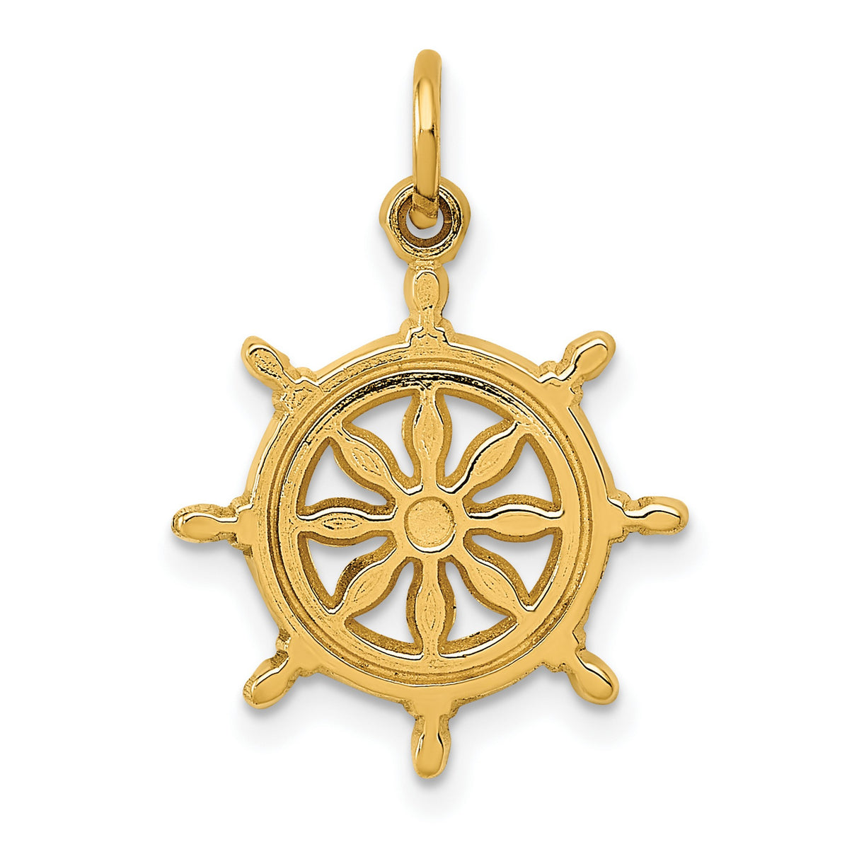 10k Yellow Gold Ship Wheel Pendant, Nautical Helm and Direction Symbol Charm