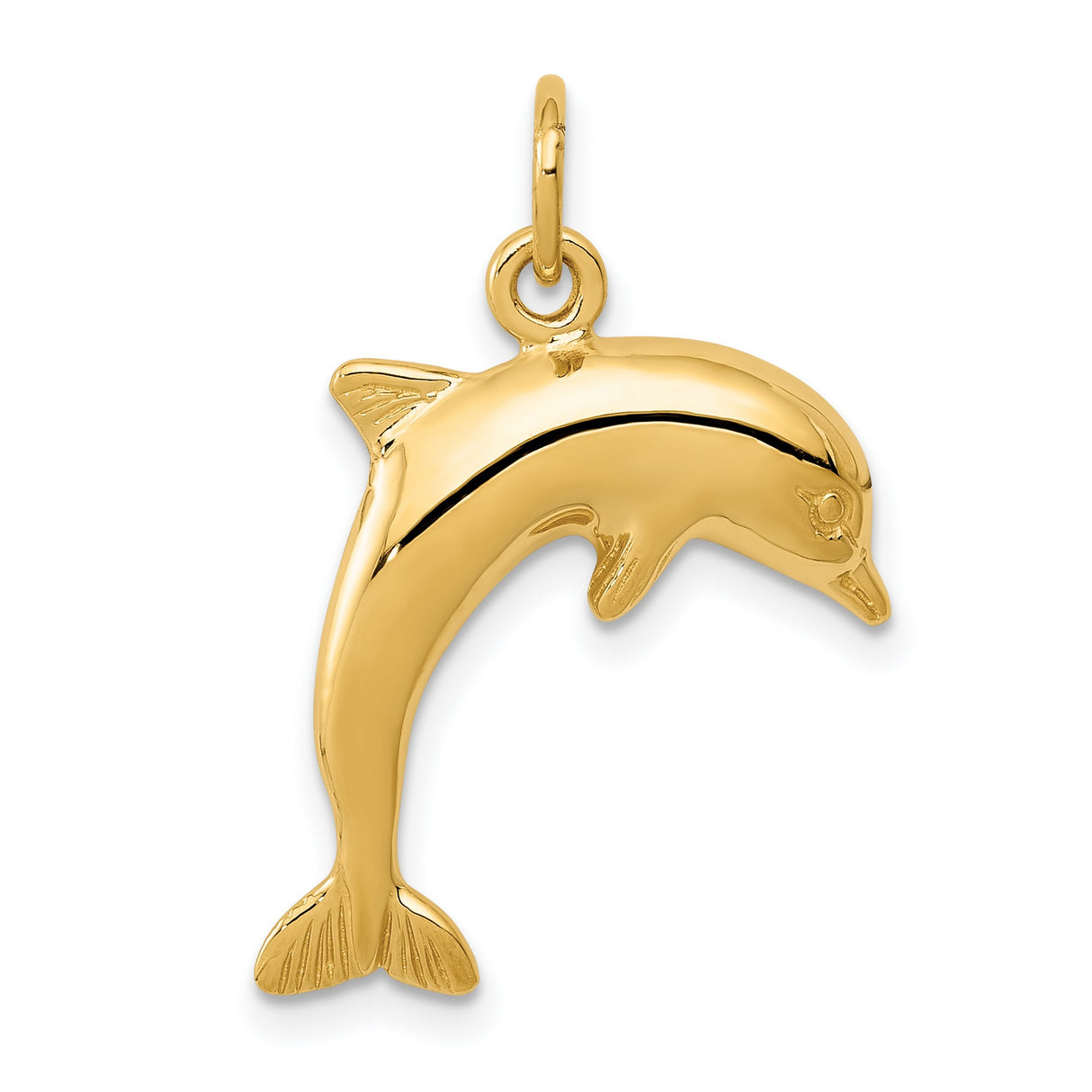 10k Yellow Gold Dolphin Pendant, Sleek Ocean-Themed Marine Charm for Women or Unisex