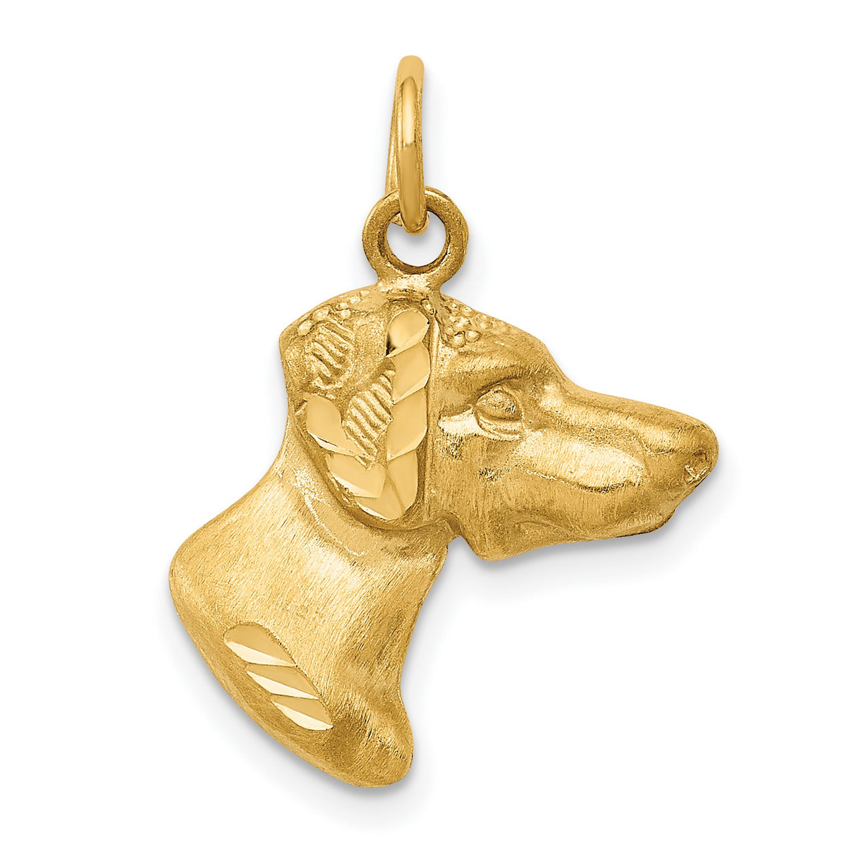 10k Yellow Gold Doberman Head Pendant, Textured Dog Charm, Unisex Pet Lover Jewelry