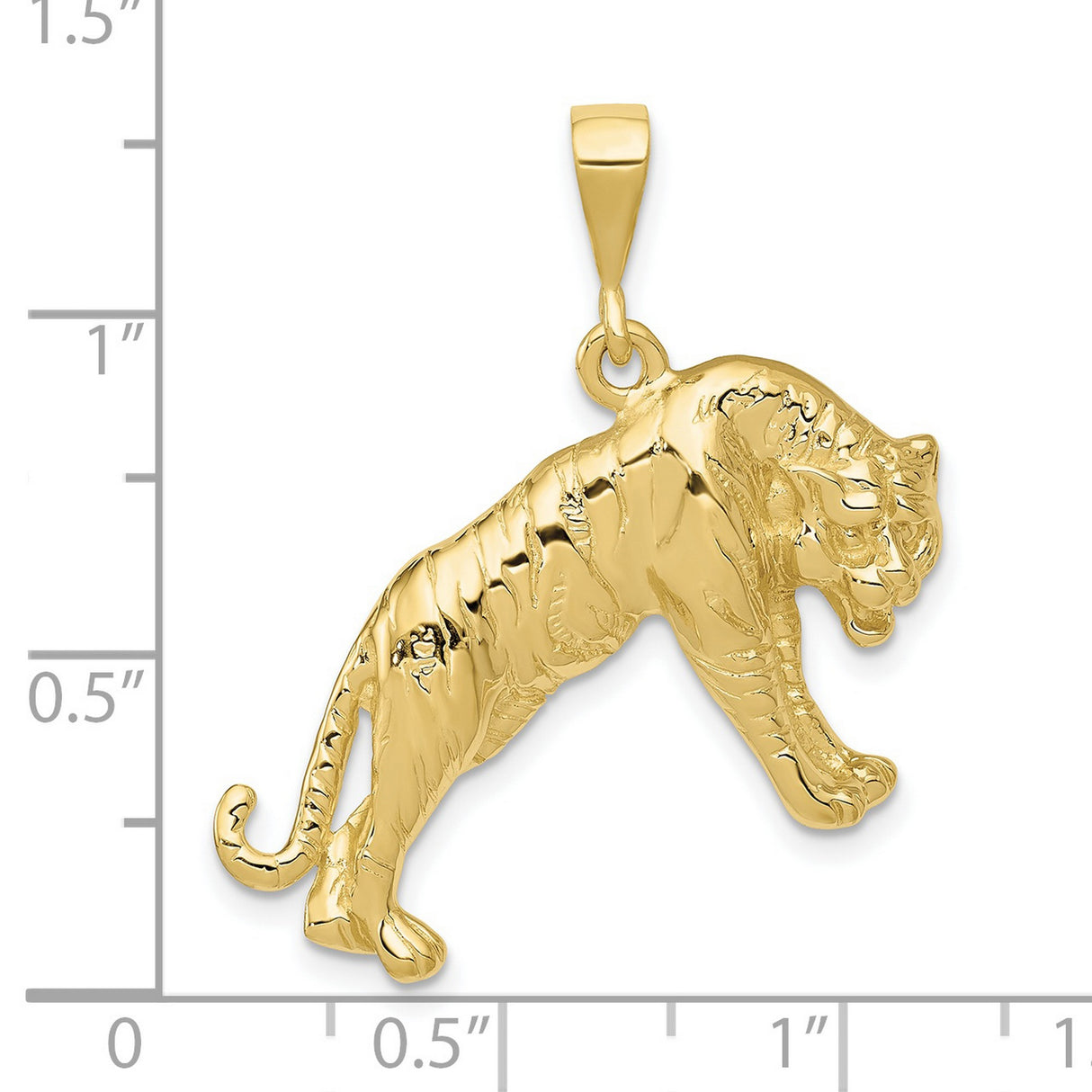 10k Yellow Gold Walking Tiger Pendant, Bold Jungle Cat Design for Men or Unisex