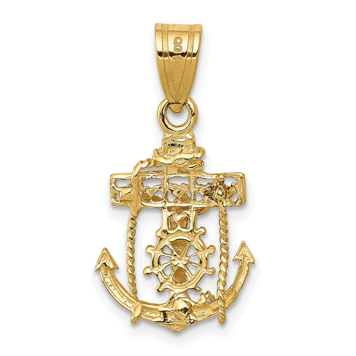 10k Yellow Gold Cross Pendant with Nautical Anchor and Rope Detailing for Men and Women