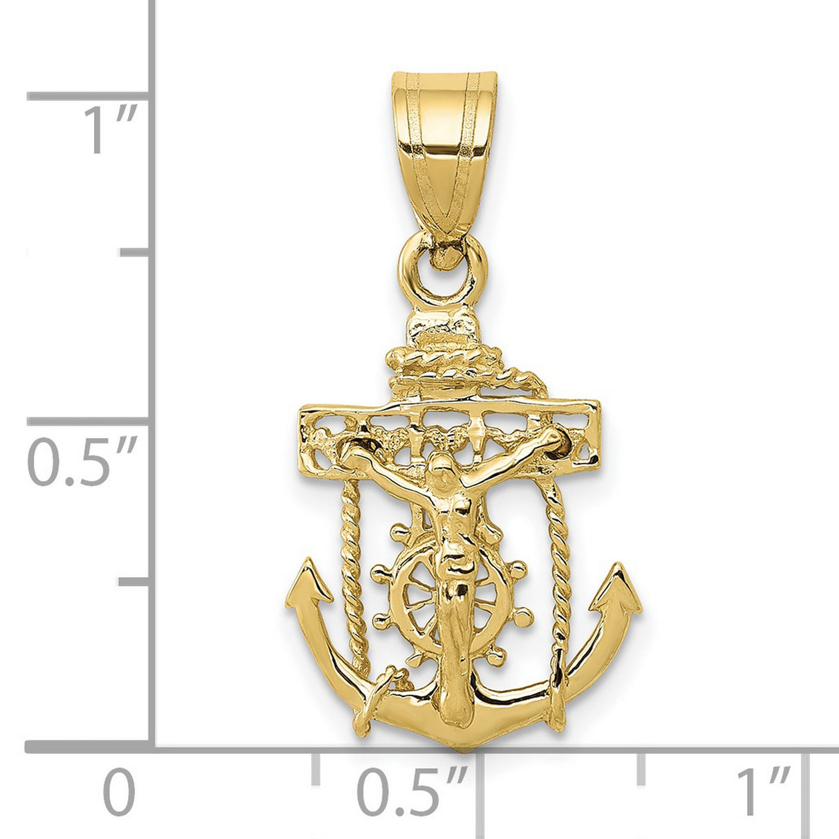 10k Yellow Gold Cross Pendant with Nautical Anchor and Rope Detailing for Men and Women