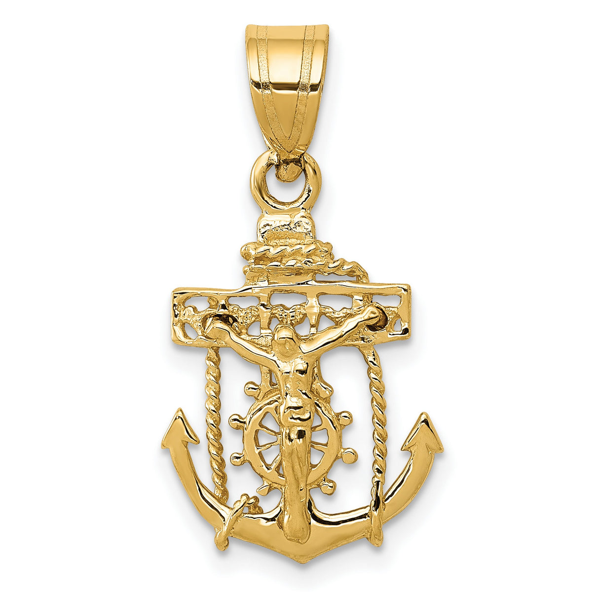 10k Yellow Gold Cross Pendant with Nautical Anchor and Rope Detailing for Men and Women