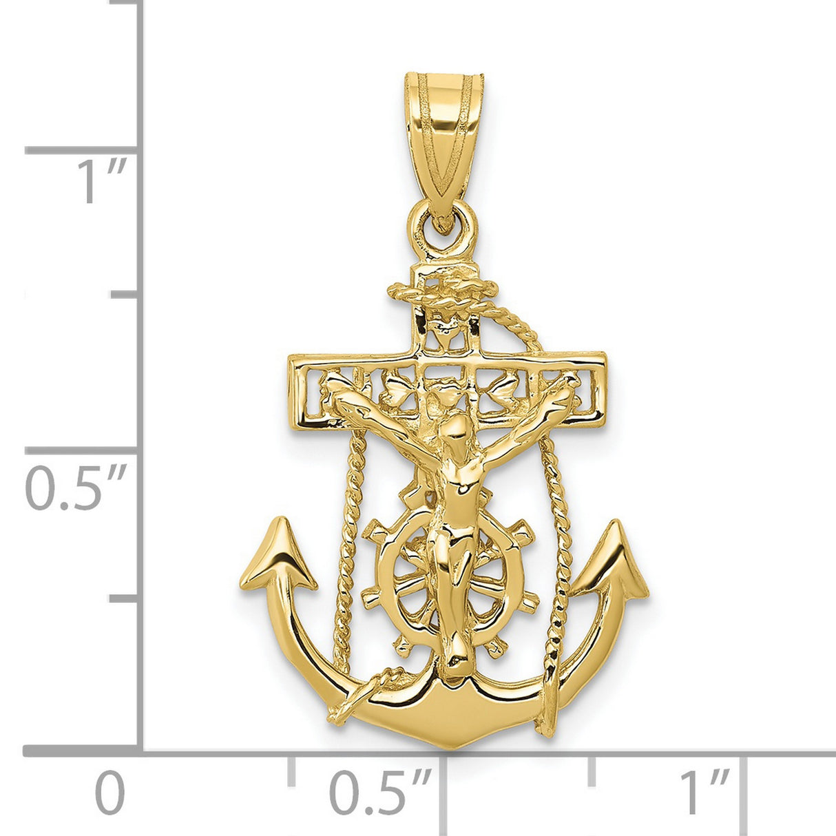 10k Yellow Gold Anchor Crucifix Pendant with Rope Detail, Nautical Christian Symbol