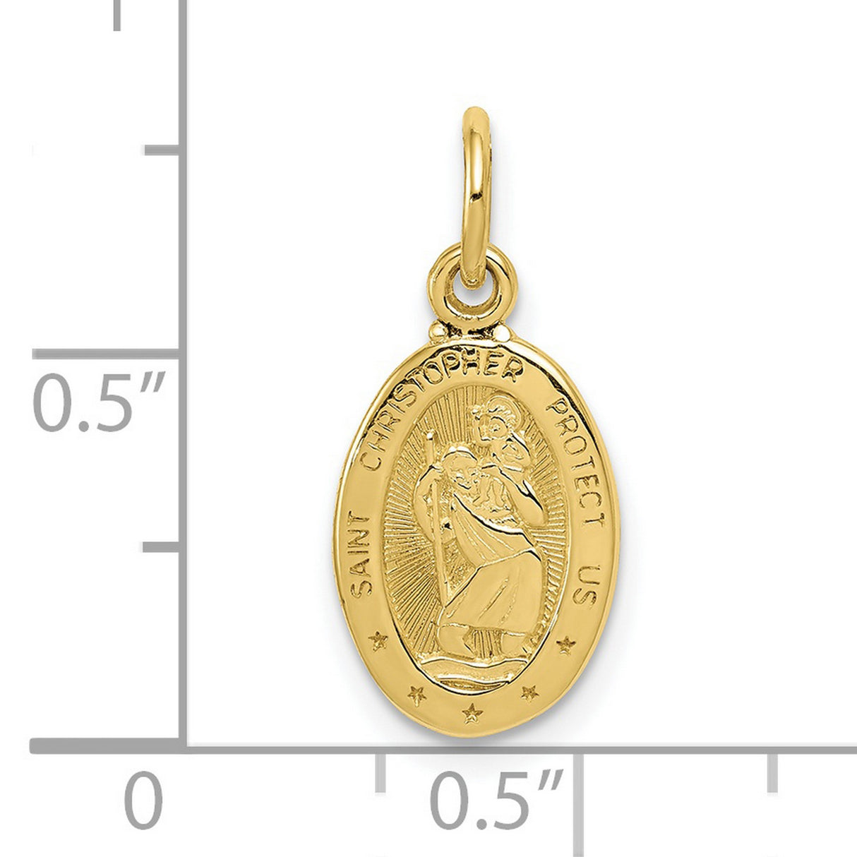 10k Yellow Gold Saint Christopher Medal Pendant, Polished Finish, Catholic Travel Protection Charm