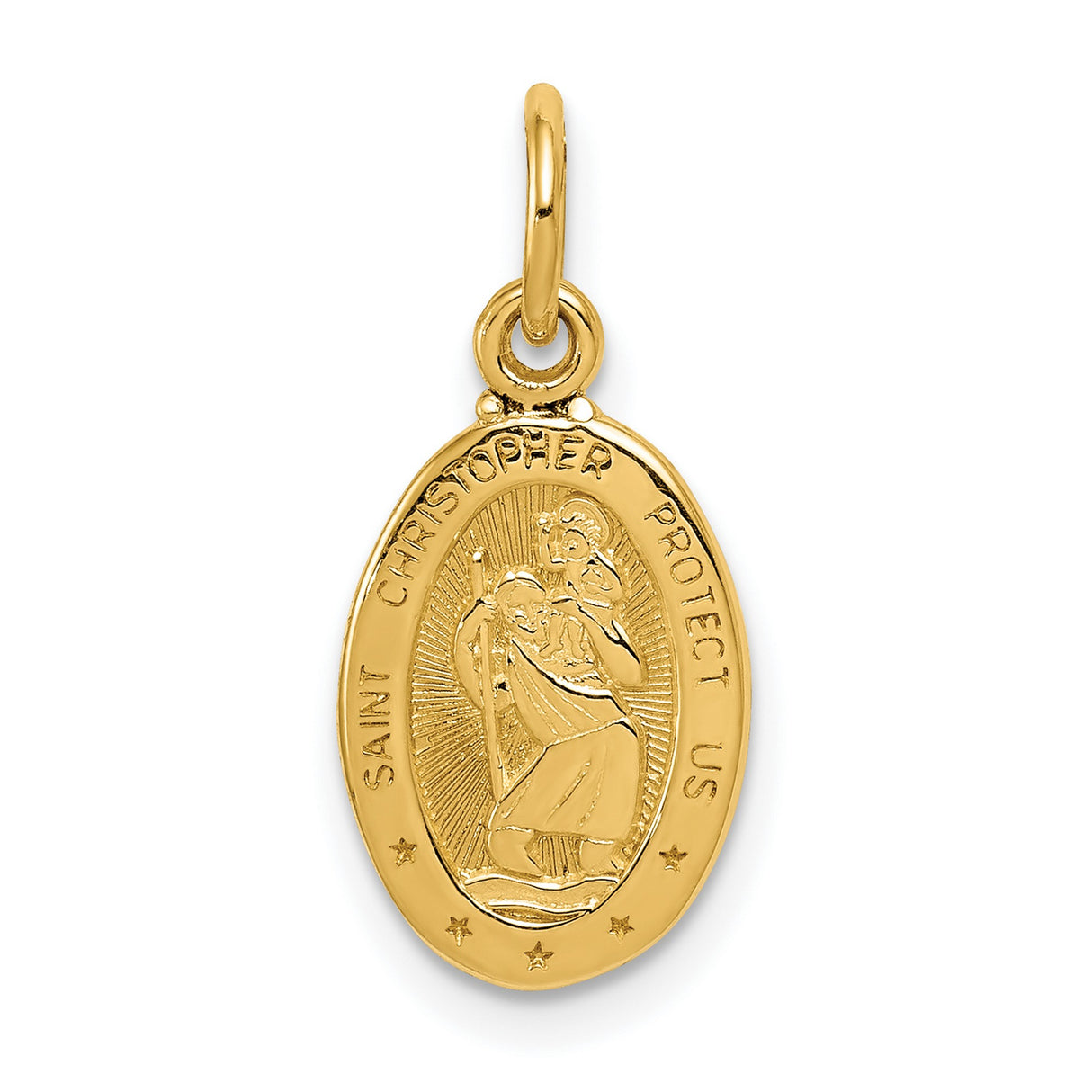 10k Yellow Gold Saint Christopher Medal Pendant, Polished Finish, Catholic Travel Protection Charm