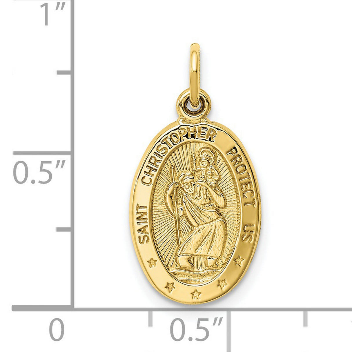 10k Yellow Gold Saint Christopher Oval Medal Pendant with Polished Religious Detail for Men