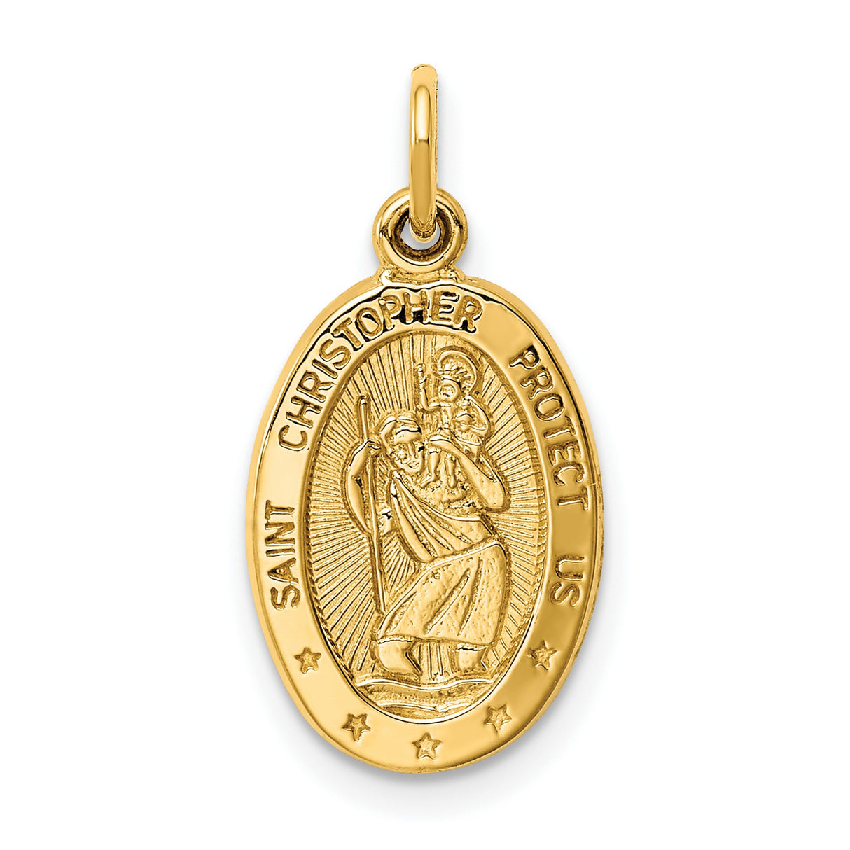 10k Yellow Gold Saint Christopher Oval Medal Pendant with Polished Religious Detail for Men