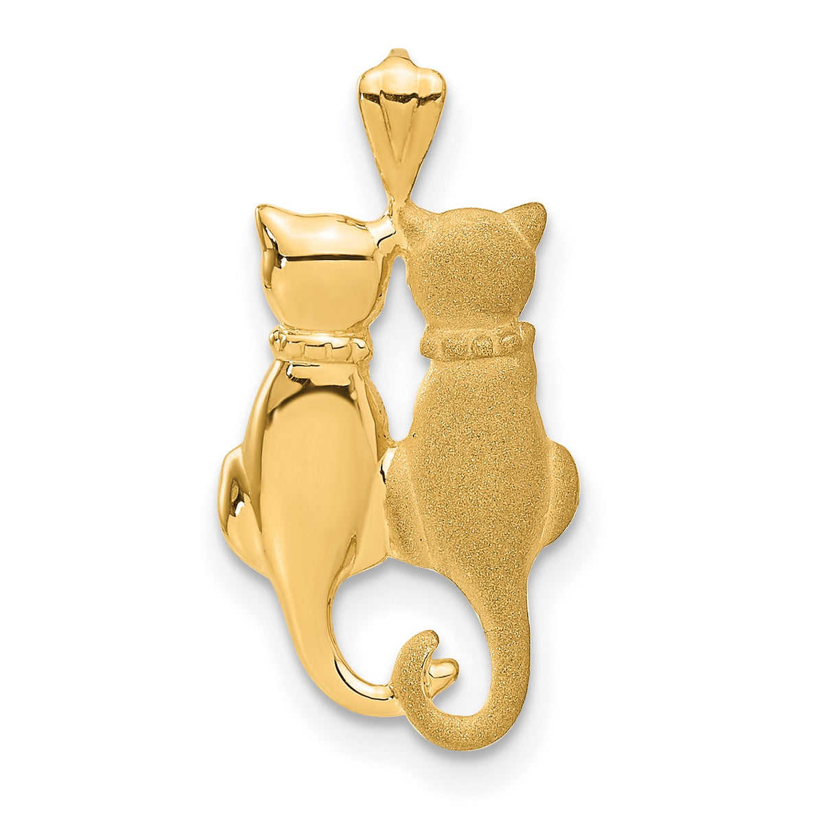 10k Yellow Gold Cat Pendant with Two Sitting Cats and Intertwined Tails