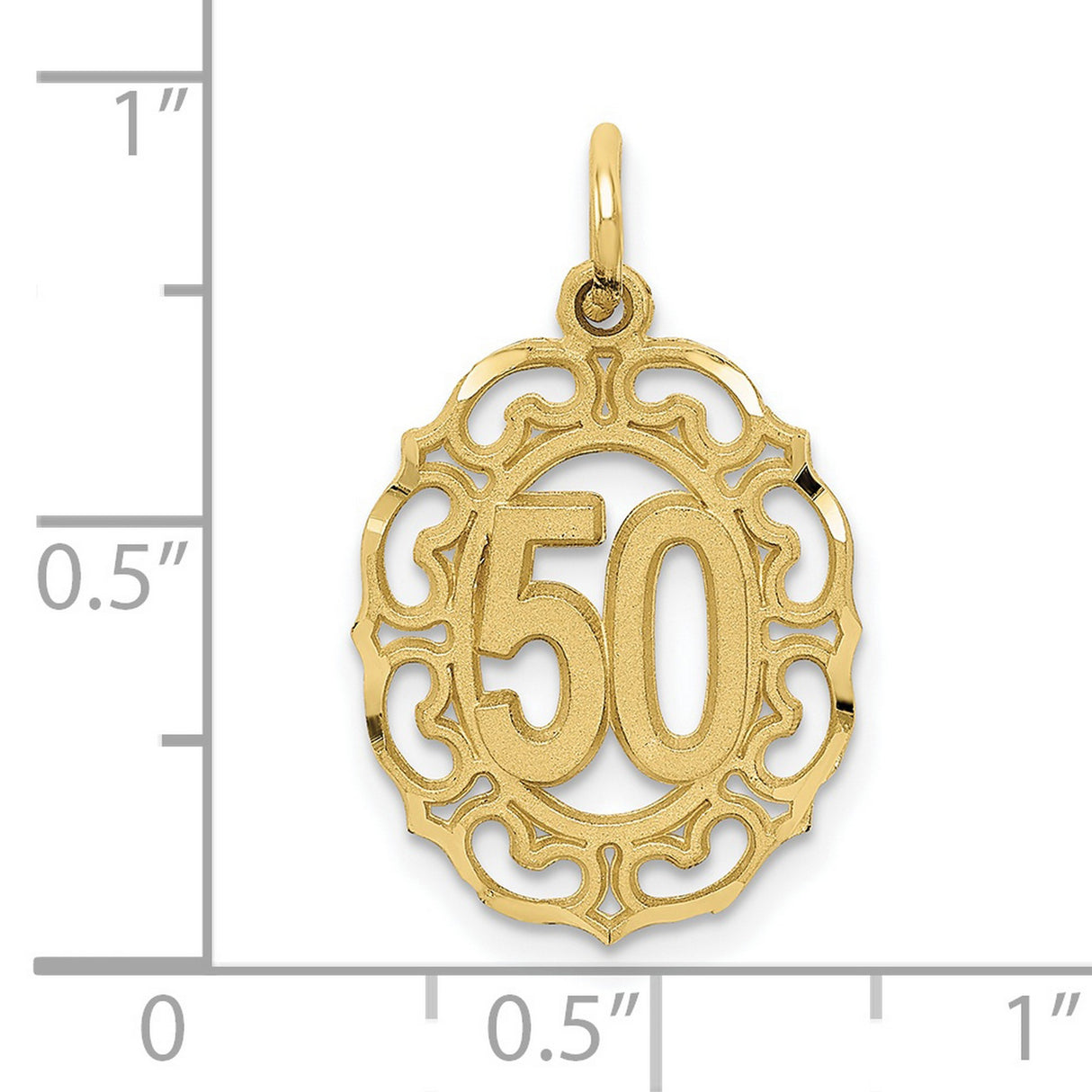 10k Yellow Gold 50 Pendant, Filigree Oval Frame Charm, Milestone Birthday or Anniversary Jewelry