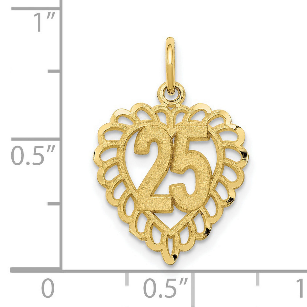 10k Yellow Gold Heart Pendant with Raised Number 25 and Lacy Openwork Border