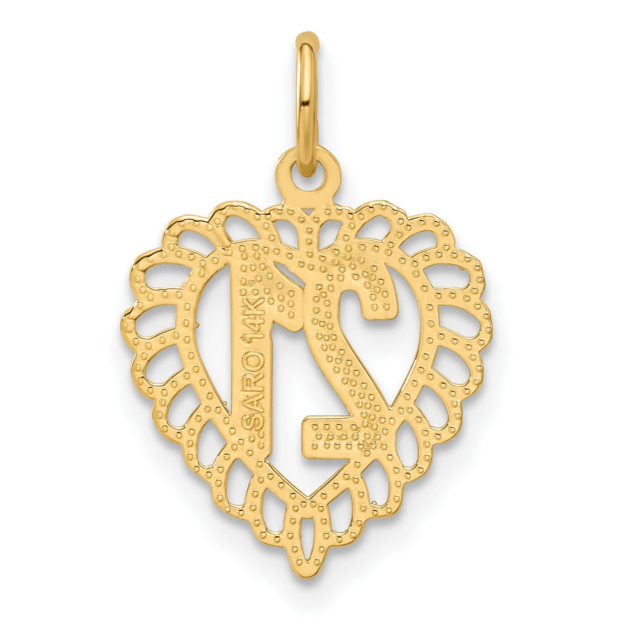 10k Yellow Gold Heart Shaped Number 21 Pendant, Filigree Border, 21st Birthday Charm for Women