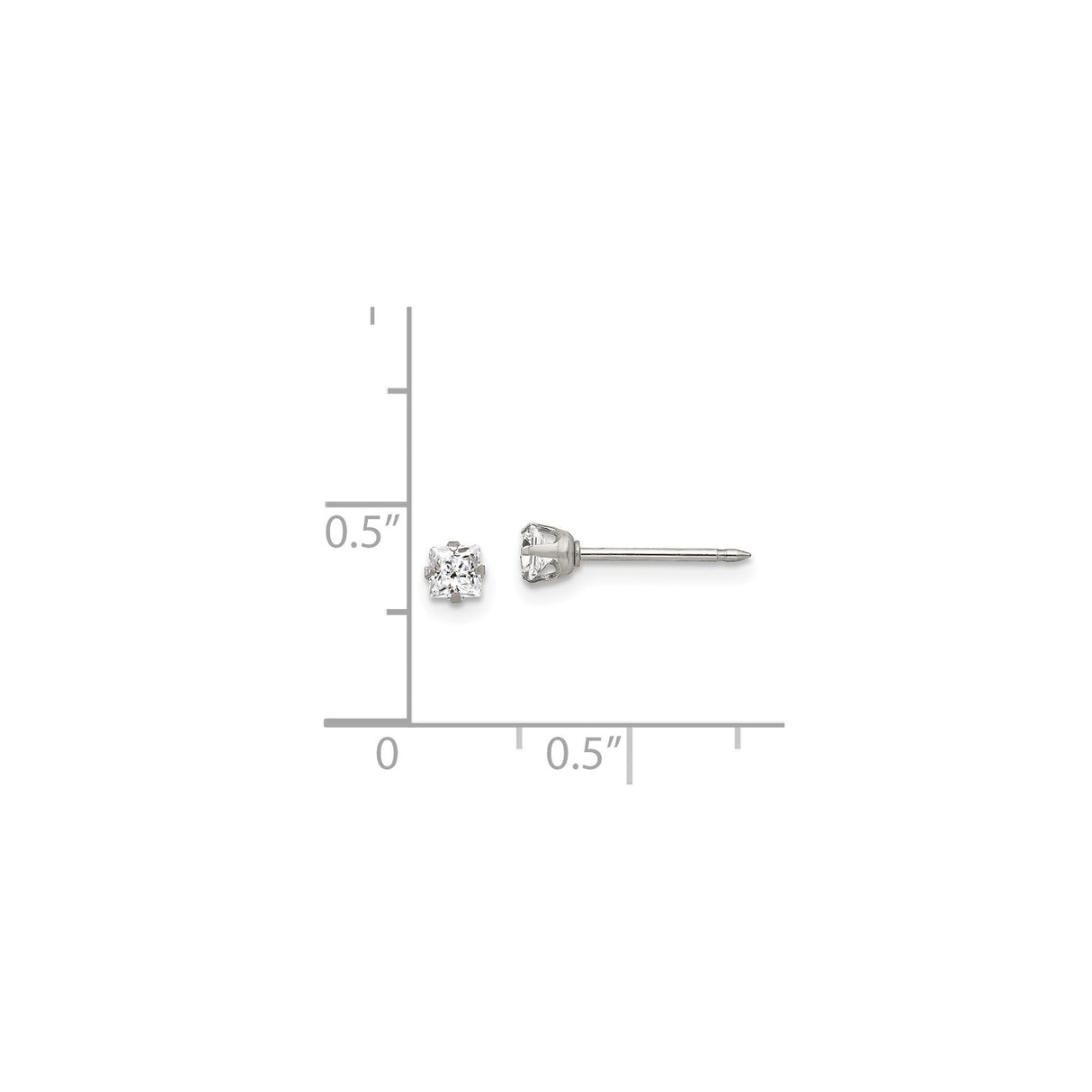 Stainless Steel Stud Earrings with Clear Princess Cut Cubic Zirconia, Four Prong Setting, Hypoallergenic Design