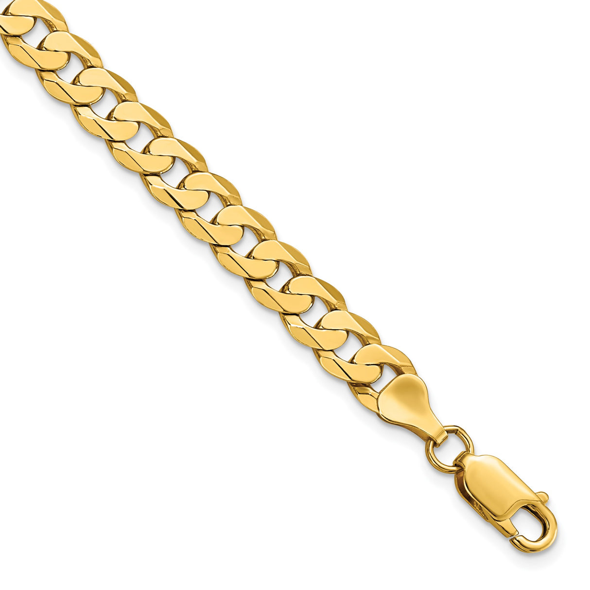 14K Yellow Gold 6.75 mm Curb Chain Bracelet, Polished shown for scale
