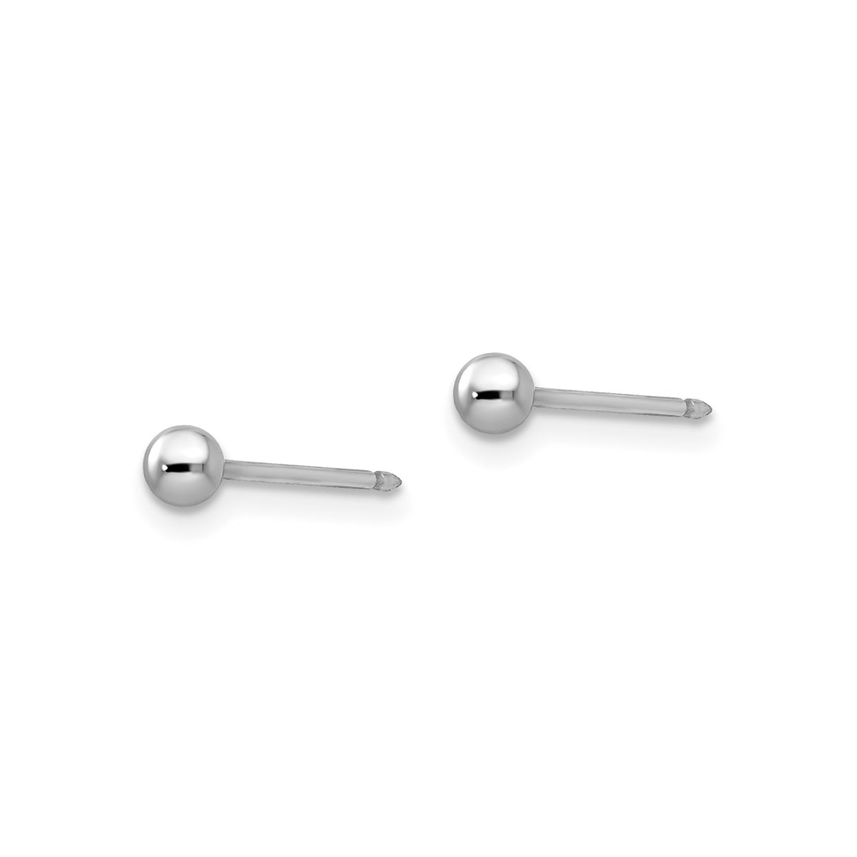 14k White Gold Straight Barbell Earring with Polished Ball Ends, Unisex Minimalist Style