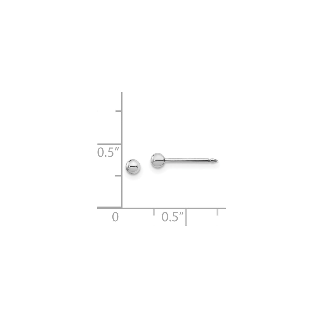 14k White Gold Straight Barbell Earring with Polished Ball Ends, Unisex Minimalist Style