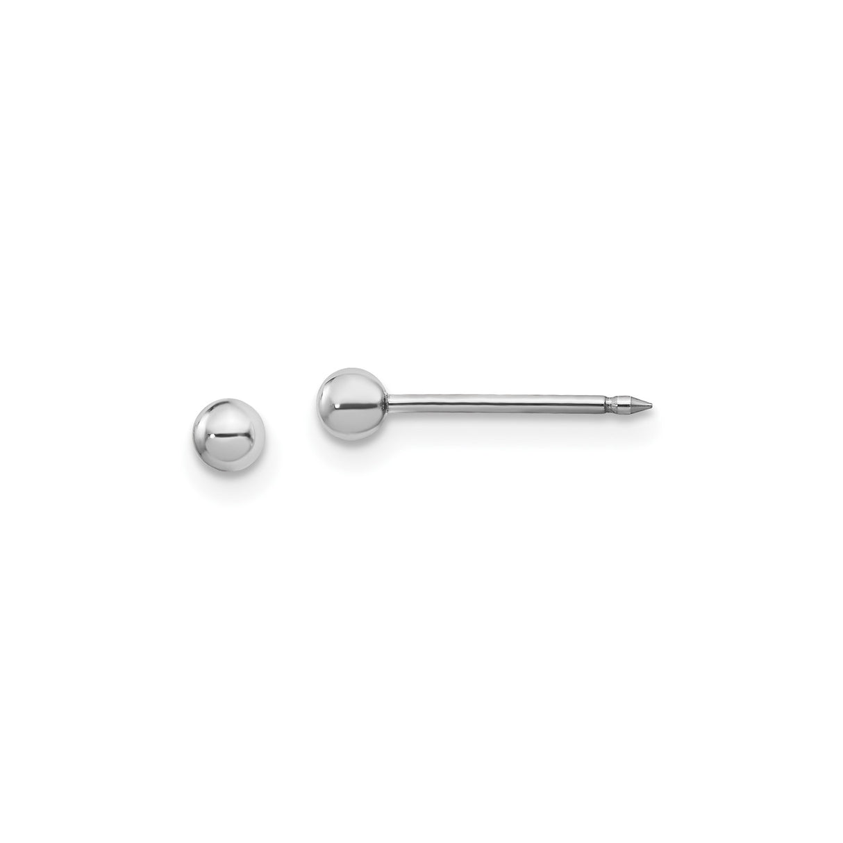 14k White Gold Straight Barbell Earring with Polished Ball Ends, Unisex Minimalist Style