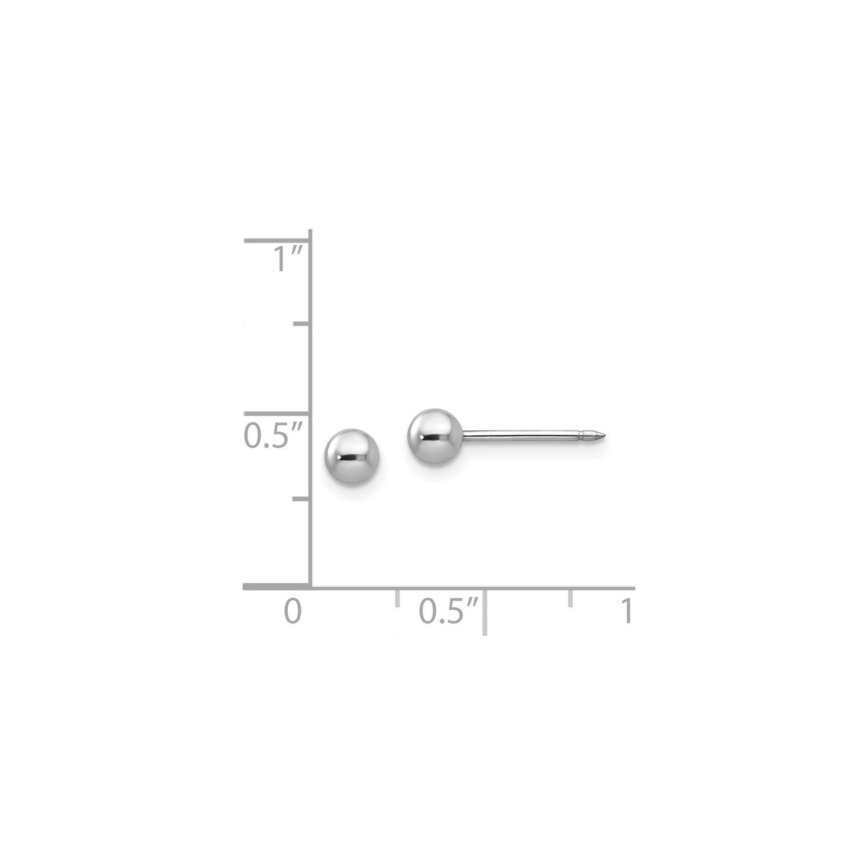 14k White Gold Ball Stud Earrings, Minimalist Round Polished Design for Women