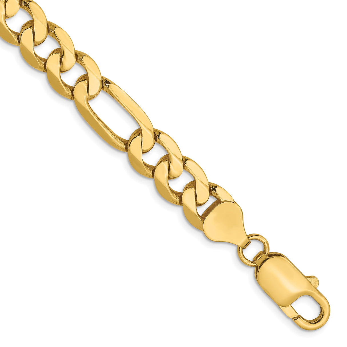 14K Yellow Gold 7.5 mm Figaro Chain Bracelet, Polished shown for scale