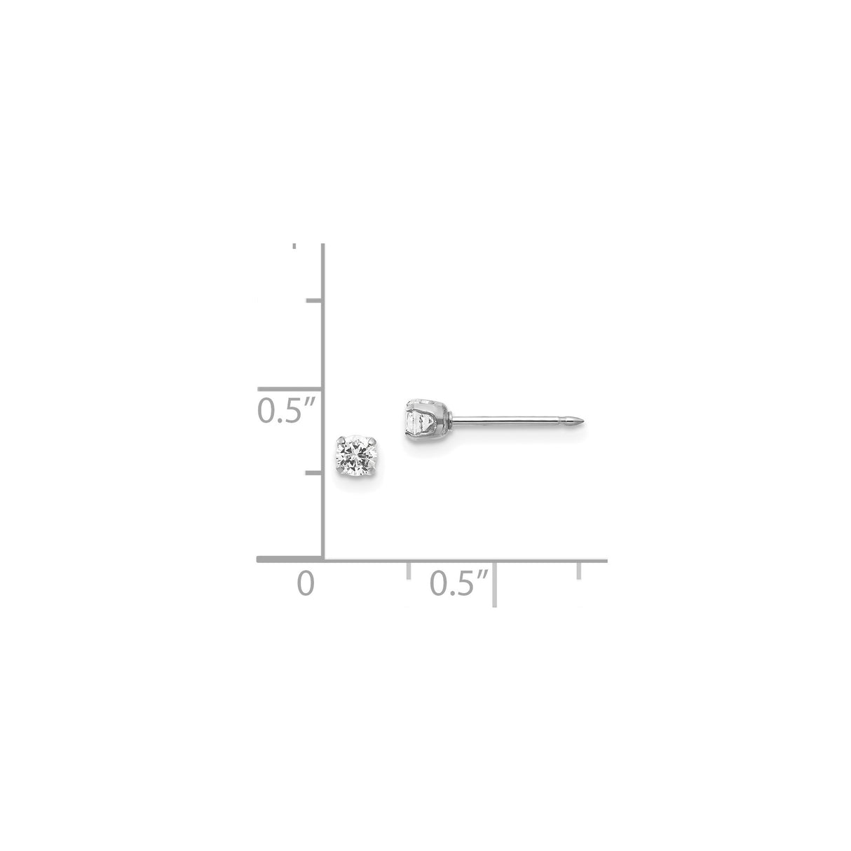 14k White Gold Diamond Stud Earrings, Round Cut in Classic Four Prong Setting