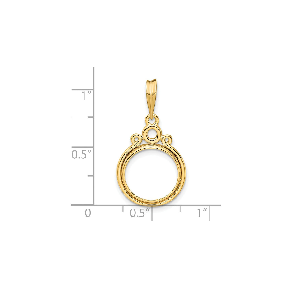 13 mm 14k Yellow Gold coin bezel for 13 mm Coin — size reference (ruler)