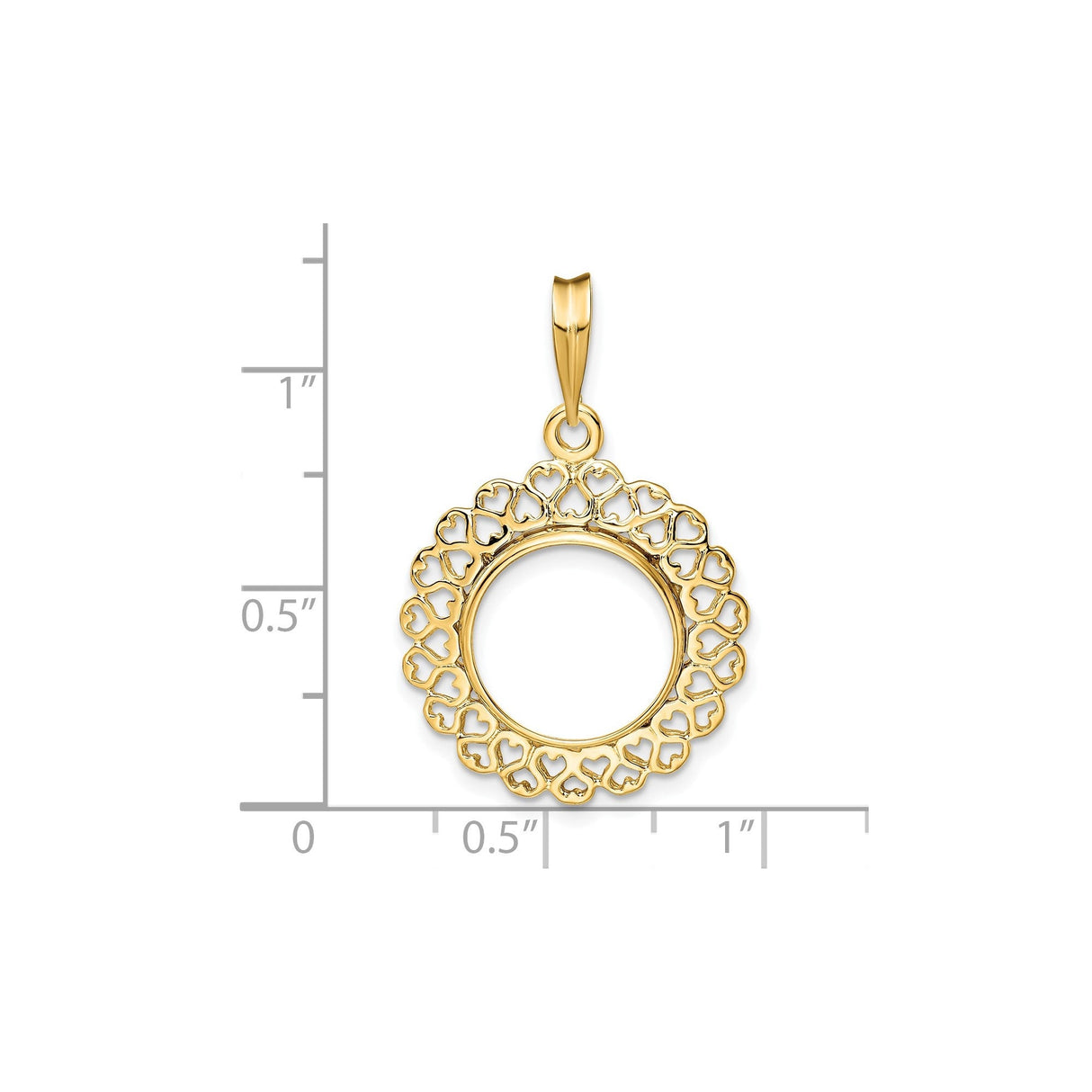 13 mm 14k Yellow Gold coin bezel for 13 mm Coin — size reference (ruler)