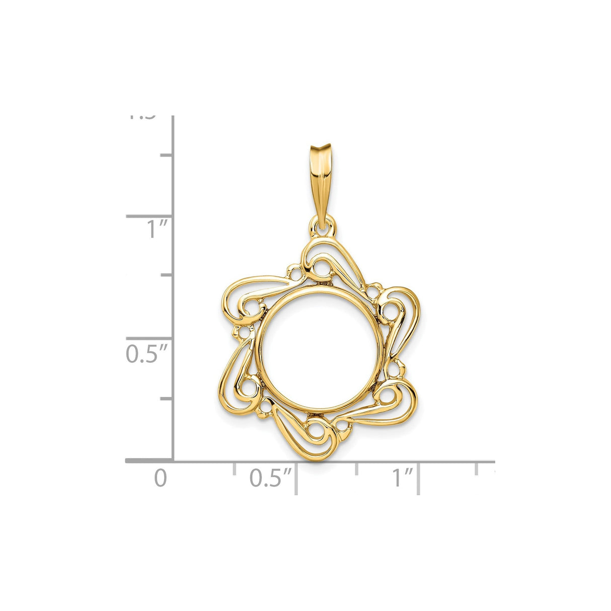 13 mm 14k Yellow Gold coin bezel for 13 mm Coin — size reference (ruler)