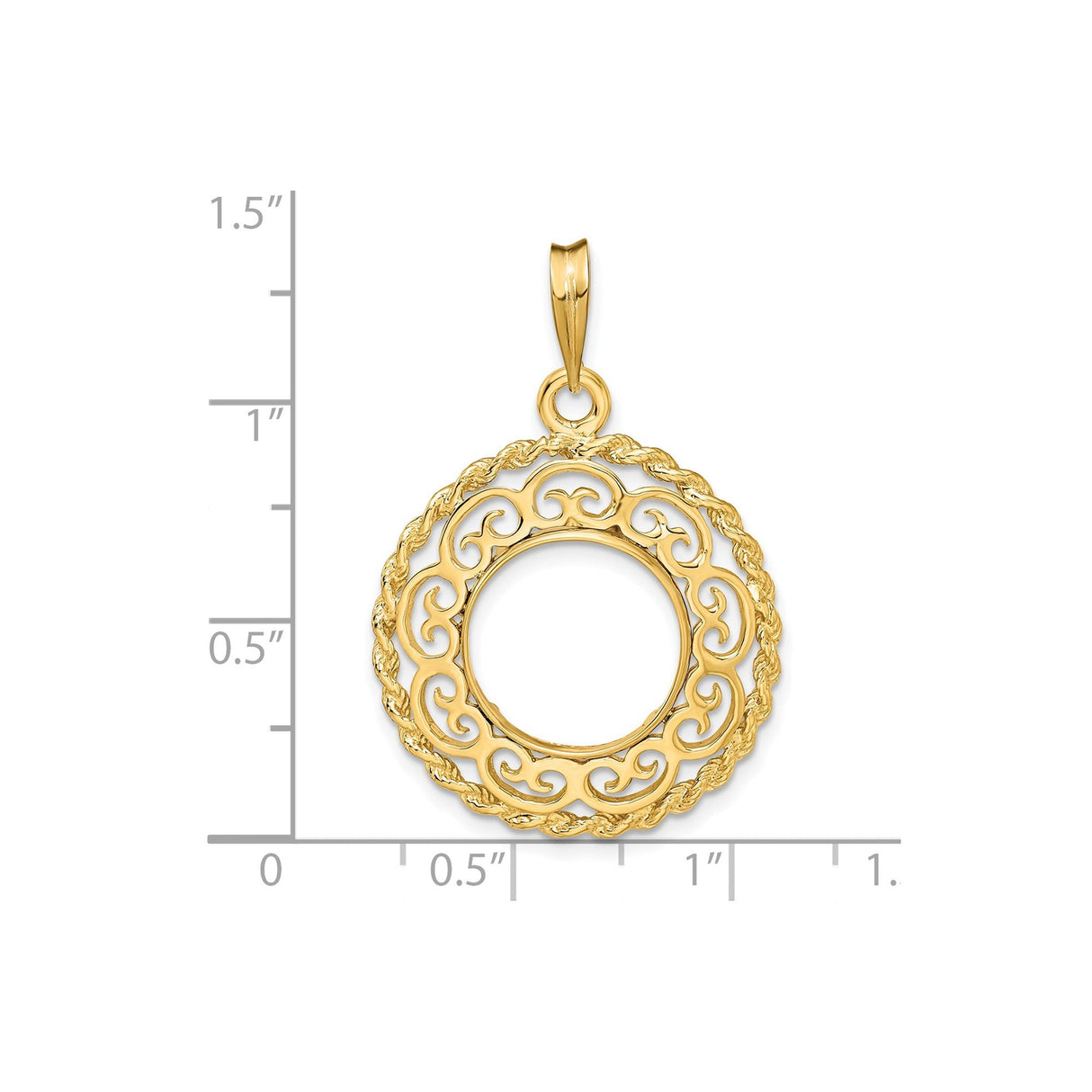 13 mm 14k Yellow Gold coin bezel for 13 mm Coin — size reference (ruler)