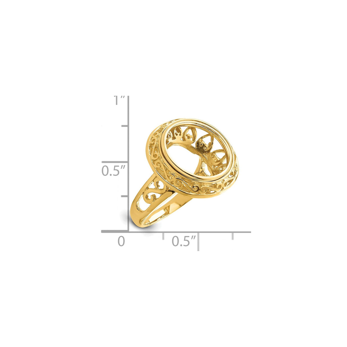 13 mm 14k Yellow Gold coin bezel for 13 mm Coin — size reference (ruler)