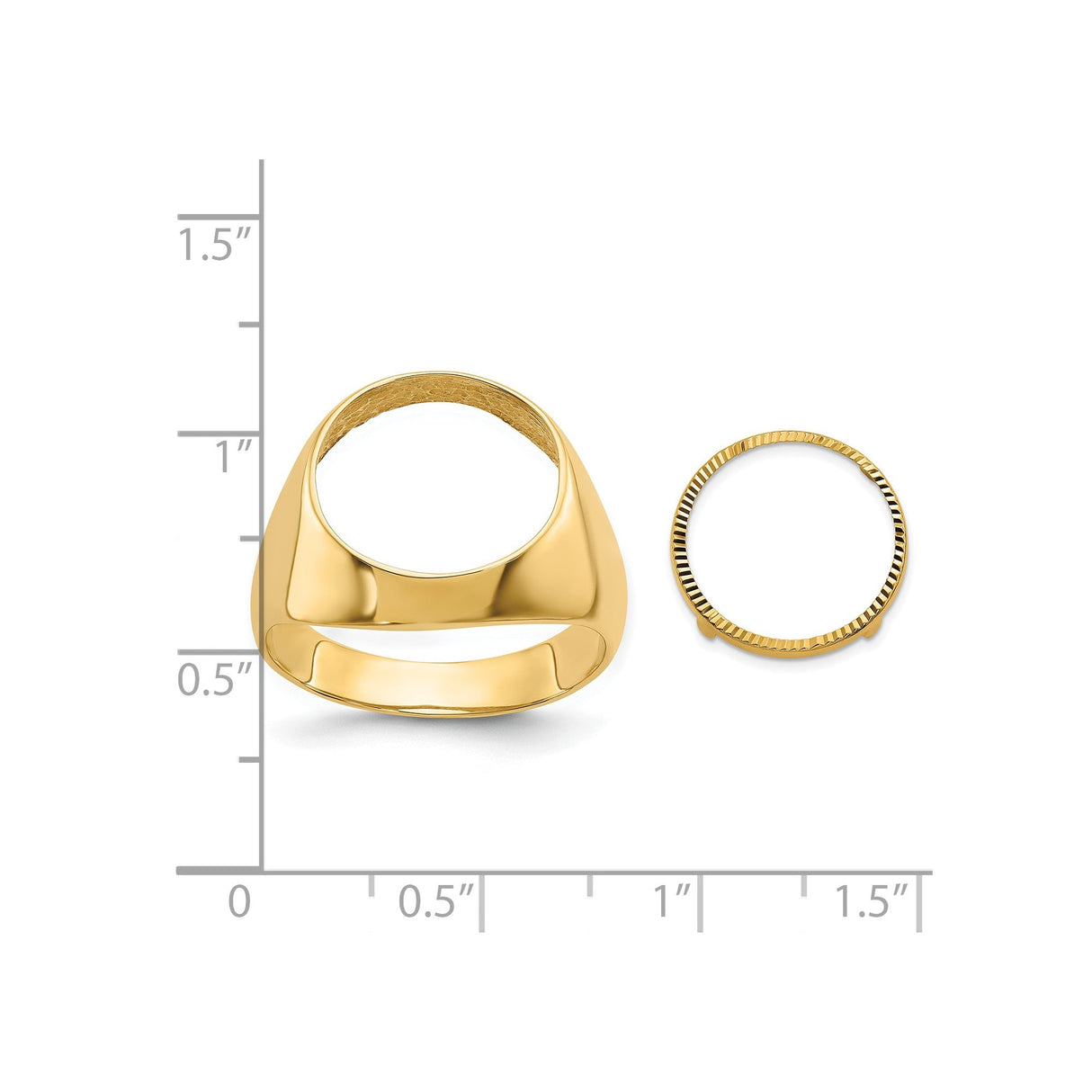 13 mm 14k Yellow Gold coin bezel for 13 mm Coin — size reference (ruler)