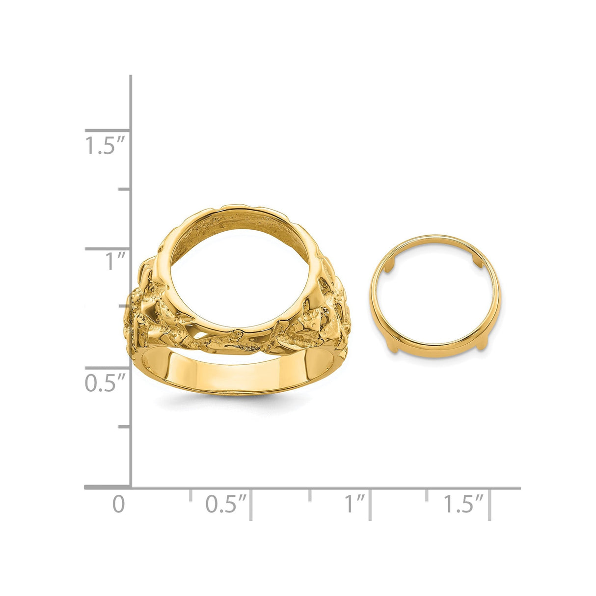 13 mm 14k Yellow Gold coin bezel for 13 mm Coin — size reference (ruler)