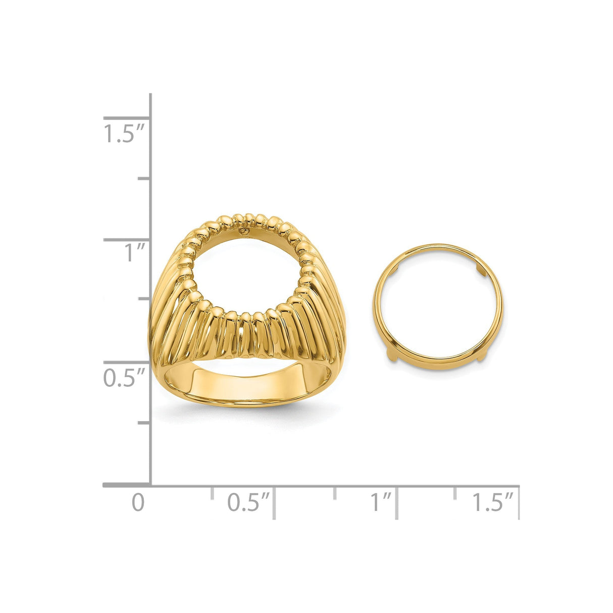 13 mm 14k Yellow Gold coin bezel for 13 mm Coin — size reference (ruler)