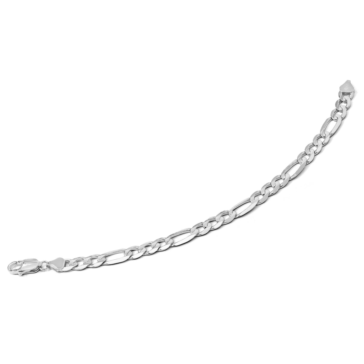 14K White Gold 6 mm Figaro Chain Bracelet, Polished